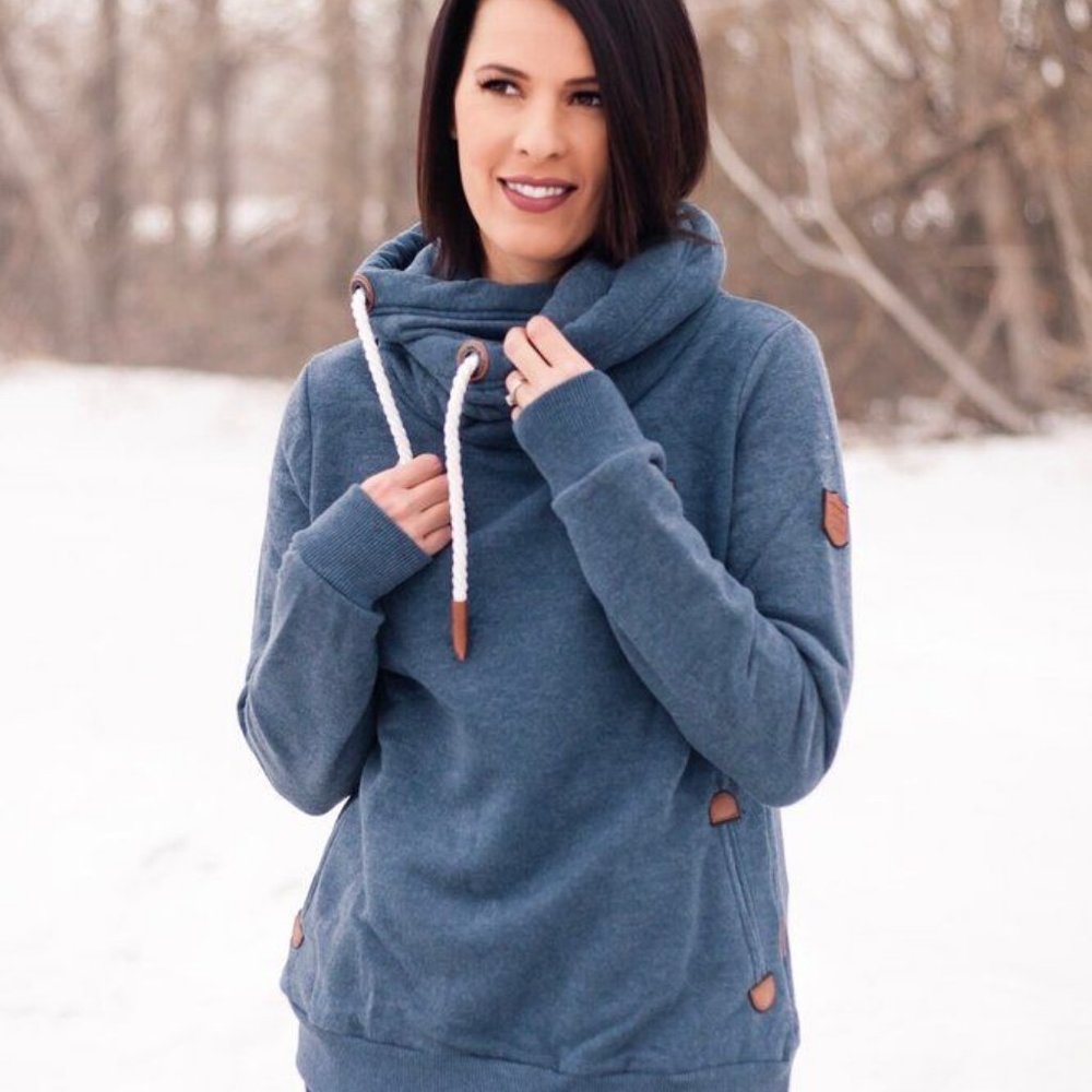 Wanakome Blue Cowl Neck Hoodie Large